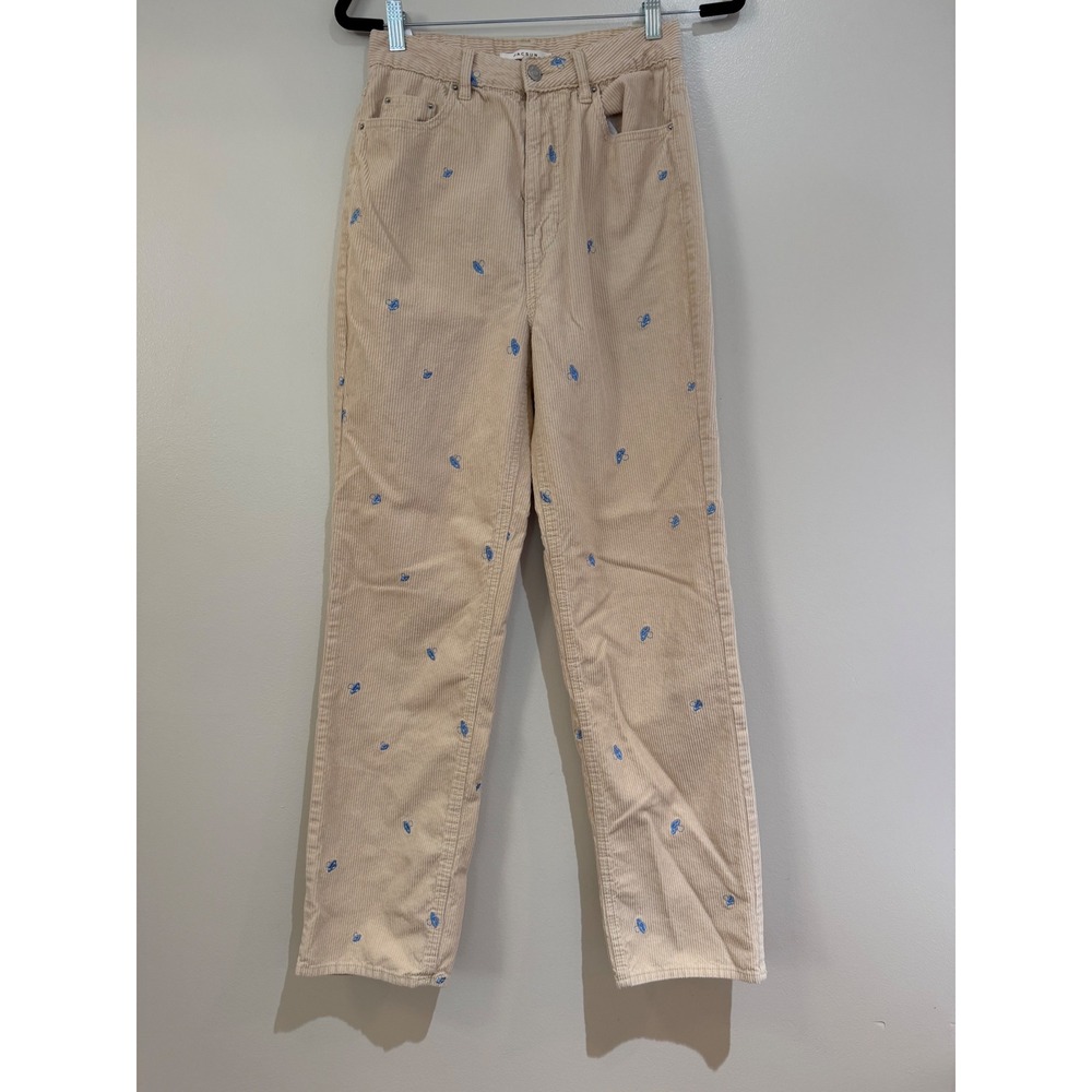 PacSun Tan Corduroy Mushroom Embroidered Straight Leg Pants Beige Womens size 28